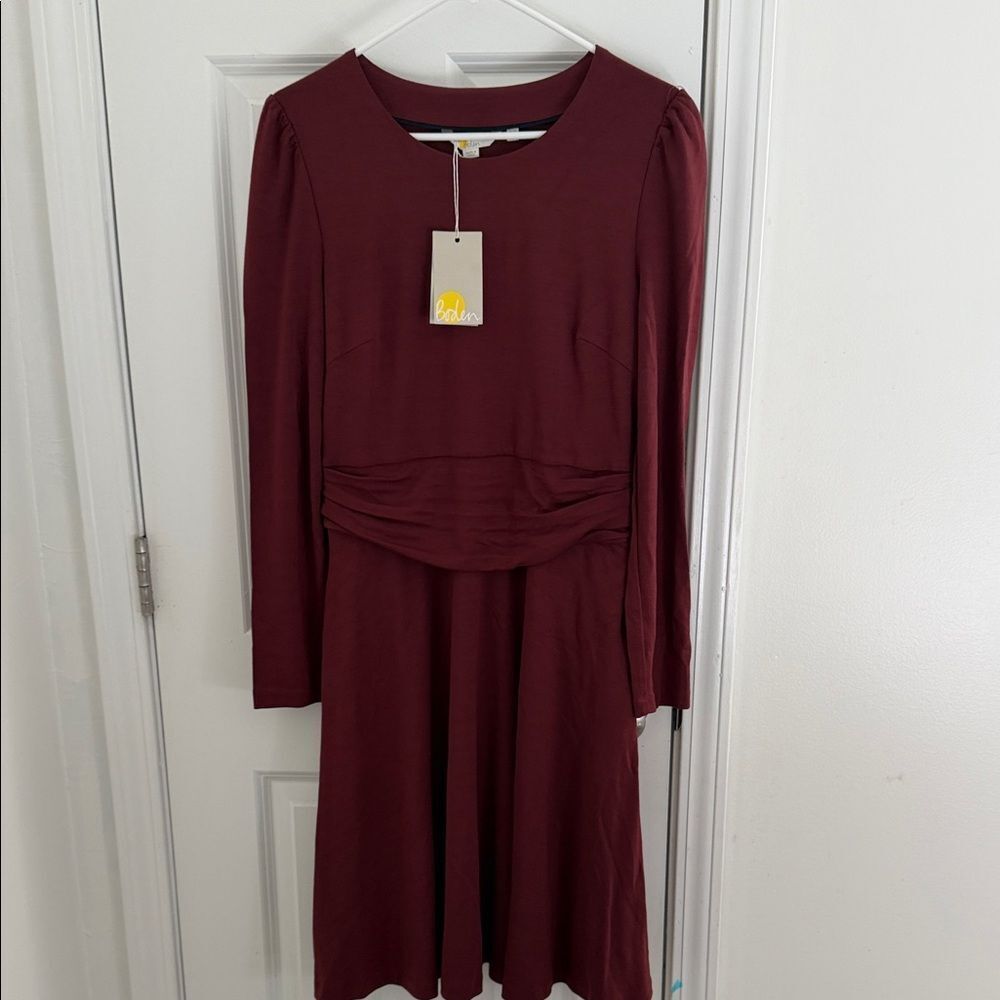 Boden Asymmetrical Dress in Burgundy Size 8 NWT